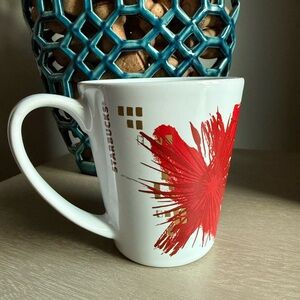 Starbucks 2014 Holiday Christmas Red Flower Gold Abstract 11oz Coffee Mug